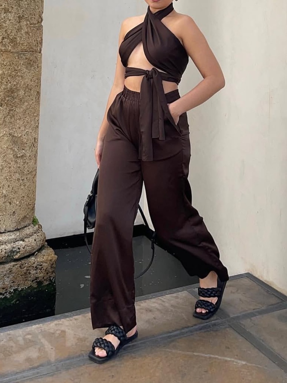 Women's Brown Satin Set